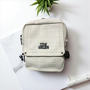 Steve‎ Madden Backpack Purse Embossed Logo White Adjustable Straps